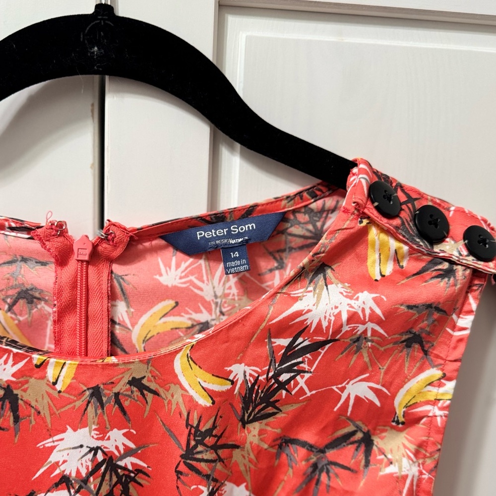 Peter Som For Design Nation Tropical Banana Print Satin Coral Romper Size 14 - Picture 6 of 9